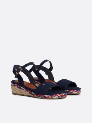 Sandales en toile a talon compense et corde Bleu Tommy Hilfiger