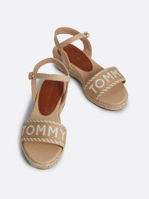 beige logo canvas rope wedge sandals for girls tommy hilfiger