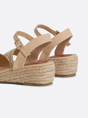 beige logo canvas rope wedge sandals for girls tommy hilfiger