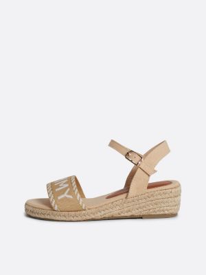 beige logo canvas rope wedge sandals for girls tommy hilfiger