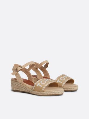 beige logo canvas rope wedge sandals for girls tommy hilfiger