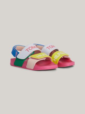 multi colour-blocked logo hook and loop sandals for girls tommy hilfiger