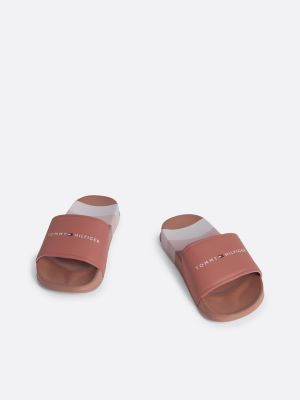 roze badslipper met strepen en logo voor meisjes - tommy hilfiger