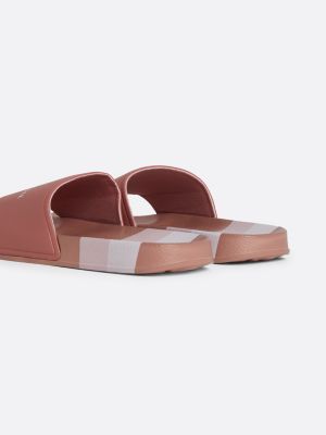 roze badslipper met strepen en logo voor meisjes - tommy hilfiger