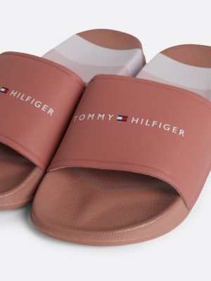 roze badslipper met strepen en logo voor meisjes - tommy hilfiger