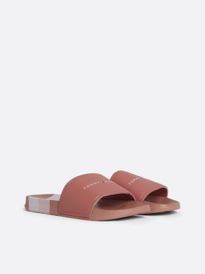 pink badslipper met strepen en logo voor meisjes - tommy hilfiger