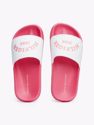 wit badslipper met gebogen logoprint voor meisjes - tommy hilfiger