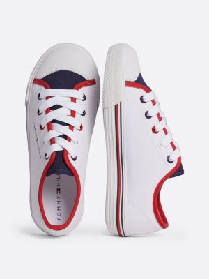 white colour-blocked canvas trainers for kids unisex tommy hilfiger