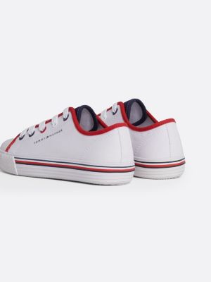 white colour-blocked canvas trainers for kids unisex tommy hilfiger