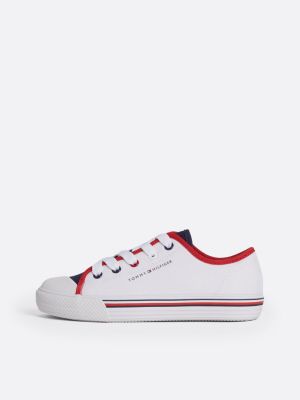 white colour-blocked canvas trainers for kids unisex tommy hilfiger