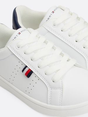 white logo lace-up trainers for kids unisex tommy hilfiger