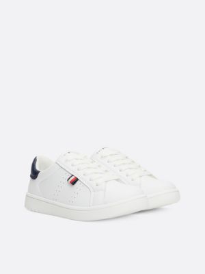 white logo lace-up trainers for kids unisex tommy hilfiger