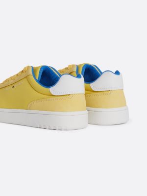 yellow textured lace-up trainers for kids unisex tommy hilfiger