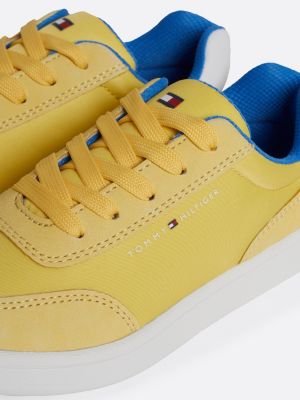 yellow textured lace-up trainers for kids unisex tommy hilfiger