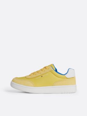 yellow textured lace-up trainers for kids unisex tommy hilfiger