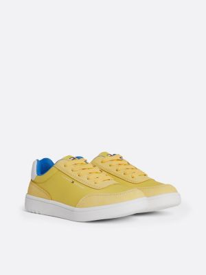 yellow textured lace-up trainers for kids unisex tommy hilfiger