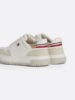 sneakers in mix di materiali con suola antiscivolo beige da unisex bambino tommy hilfiger