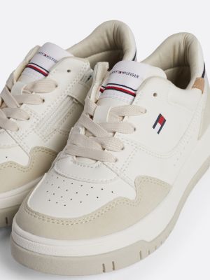 sneakers in mix di materiali con suola antiscivolo beige da unisex bambino tommy hilfiger