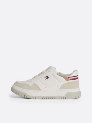 sneakers in mix di materiali con suola antiscivolo beige da unisex bambino tommy hilfiger