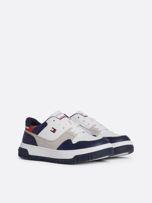 white colour-blocked lace-up trainers for kids unisex tommy hilfiger