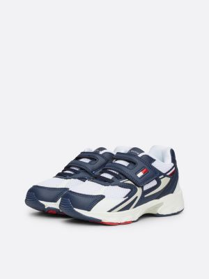 blue mesh colour-blocked hook and loop trainers for boys tommy hilfiger