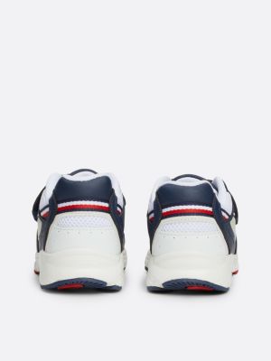 blue mesh colour-blocked hook and loop trainers for boys tommy hilfiger