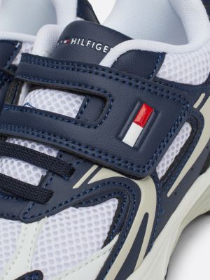 blue mesh colour-blocked hook and loop trainers for boys tommy hilfiger