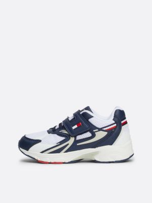 blue mesh colour-blocked hook and loop trainers for boys tommy hilfiger