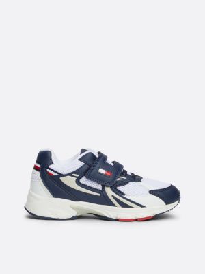 blue mesh colour-blocked hook and loop trainers for boys tommy hilfiger