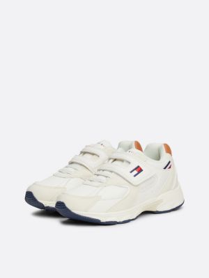 beige canvas hook and loop lace-up trainers for boys tommy hilfiger