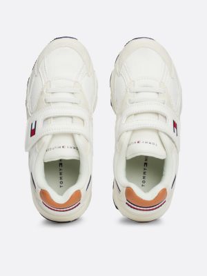 beige canvas hook and loop lace-up trainers for boys tommy hilfiger