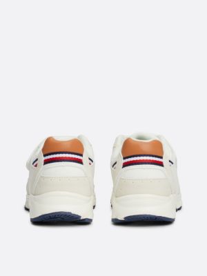 beige canvas hook and loop lace-up trainers for boys tommy hilfiger