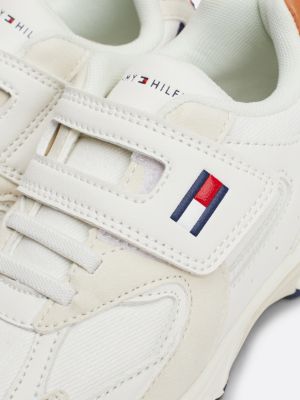 beige canvas hook and loop lace-up trainers for boys tommy hilfiger