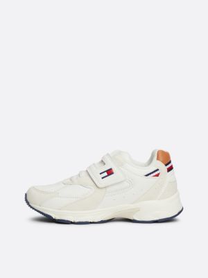 beige canvas hook and loop lace-up trainers for boys tommy hilfiger