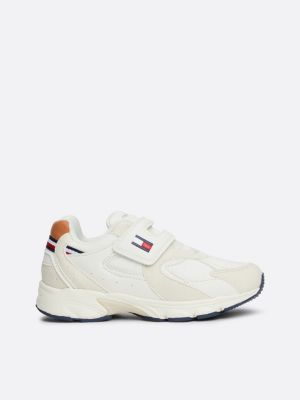 beige canvas hook and loop lace-up trainers for boys tommy hilfiger