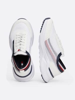 white signature tape mesh lace-up trainers for boys tommy hilfiger