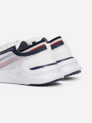 white signature tape mesh lace-up trainers for boys tommy hilfiger