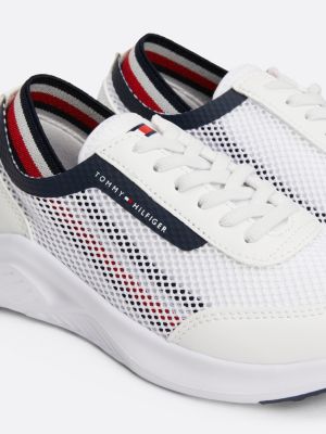 white signature tape mesh lace-up trainers for boys tommy hilfiger