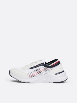 white signature tape mesh lace-up trainers for boys tommy hilfiger