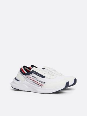 white signature tape mesh lace-up trainers for boys tommy hilfiger