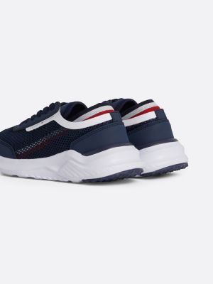 blauw mesh sneaker met veters en signature-tape voor jongens - tommy hilfiger