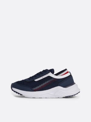 blauw mesh sneaker met veters en signature-tape voor jongens - tommy hilfiger