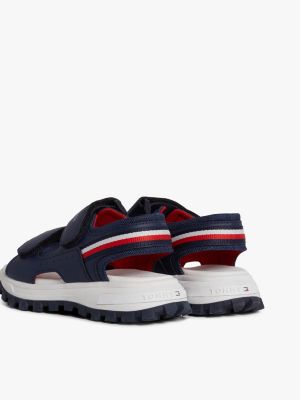 blue signature tape hook and loop sandals for boys tommy hilfiger