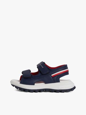 blue signature tape hook and loop sandals for boys tommy hilfiger