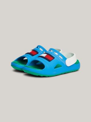 blue colour-blocked rubberised flag sandals for kids unisex tommy hilfiger