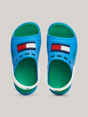 blue colour-blocked rubberised flag sandals for kids unisex tommy hilfiger