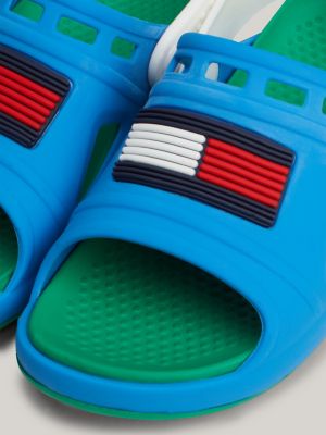 blue colour-blocked rubberised flag sandals for kids unisex tommy hilfiger