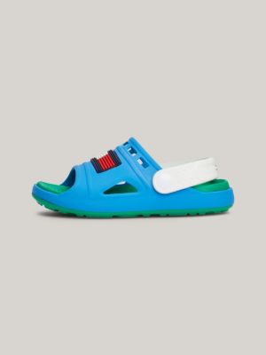 blue colour-blocked rubberised flag sandals for kids unisex tommy hilfiger