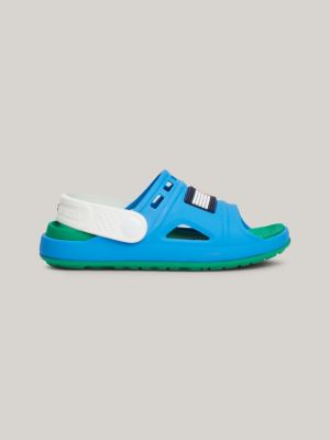 blue colour-blocked rubberised flag sandals for kids unisex tommy hilfiger