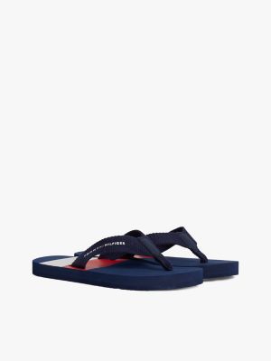 blue colour-blocked webbing flip-flops for boys tommy hilfiger